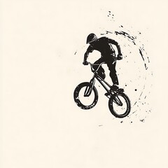 Naklejka premium Silhouette of a BMX rider mid-air with a grunge background.