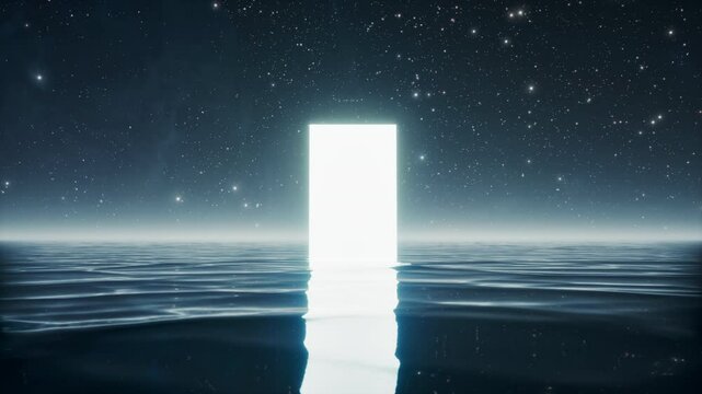 A Door To A Deep Blue Ocean With Stars In The Sky Deep Sea Trench Photorealism Energy Healing