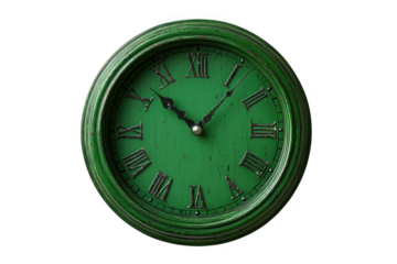 Green wall clock isolated on transparent background, png file, no background png file
