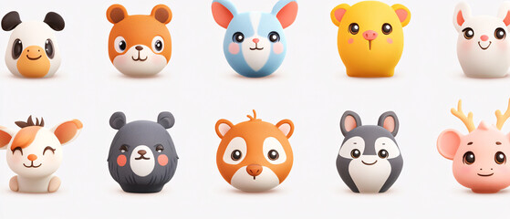 Obraz premium Adorable 3D Cartoon Animal Icons for Design Projects