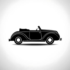 Fototapeta premium Silhouette of a vintage convertible car with a white background.