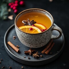 Cozy winter drink with a rustic forest setting for holiday inspiration