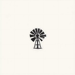 Simple black and white silhouette of a windmill on a white background.