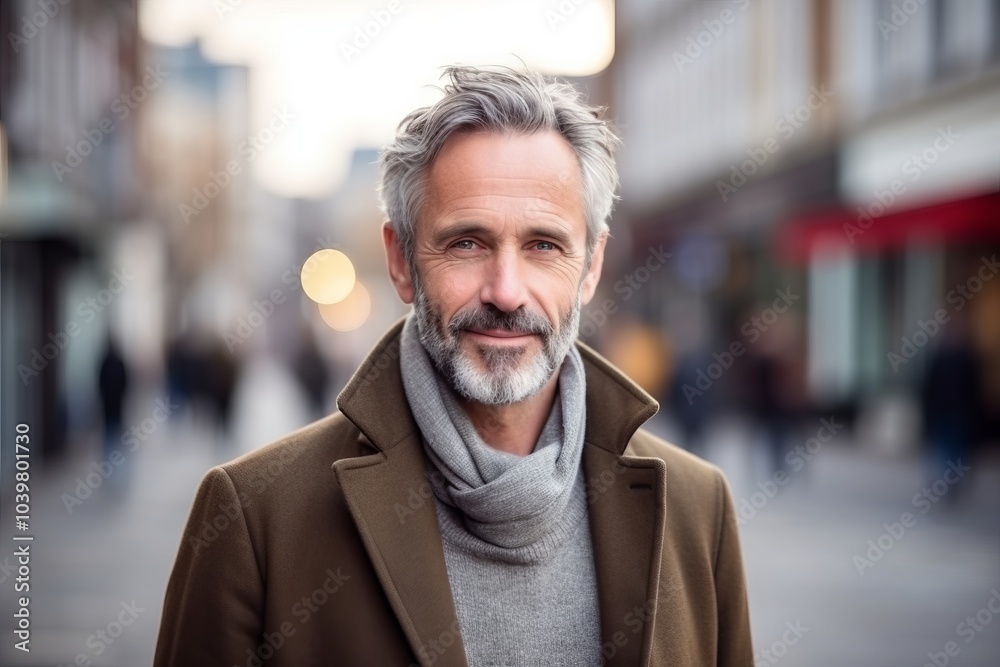 Wall mural Portrait of a handsome senior man with grey hair in the city