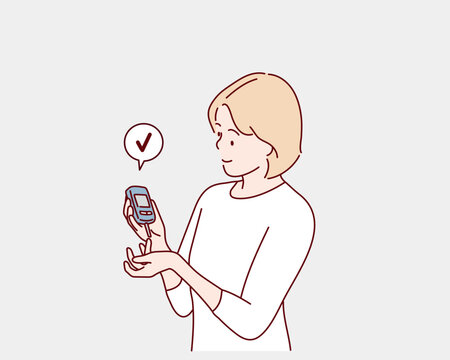woman using lancet on finger for checking blood sugar level by Glucose meter, Healthcare and Medical, diabetes, glycemia concept. Hand drawn style vector design illustrations.