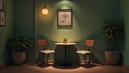 A Solitary Small Table in a Cozy Corner Inviting Relaxation and Introspection Amidst Daily Life