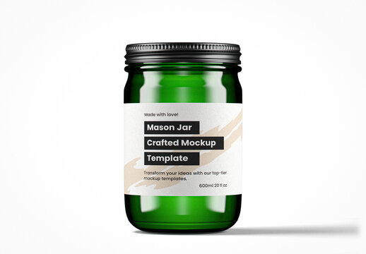 Green Glass Mason Jar Mockup