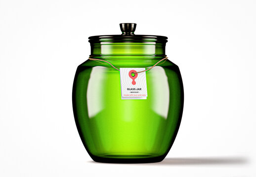 Green Glass Jar With Glass Lid Mockup