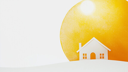 Minimalist house with large sun backdrop in abstract style