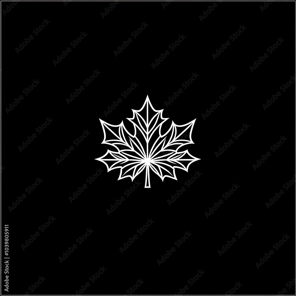 Poster White outline of a maple leaf on a black background.