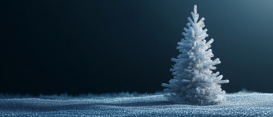 Solitary White Pine Tree in a Snowy Landscape with Dark Background, Solitary White Pine Tree in a Snowy Landscape with Dark Backgrou