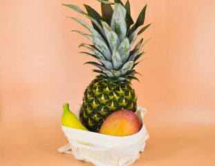 fruits tote bag grocery bag tropical cart