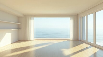 Fototapeta premium Bright Minimalist Room with Ocean View