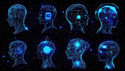 Obraz premium Futuristic digital humans with glowing circuitry in space
