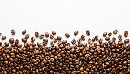 Naklejka premium High-quality roasted coffee beans scattered on a clean surface in natural light