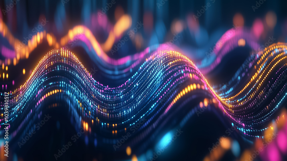 Poster Vibrant data streams flow in colorful patterns, creating an abstract representation of digital interactions