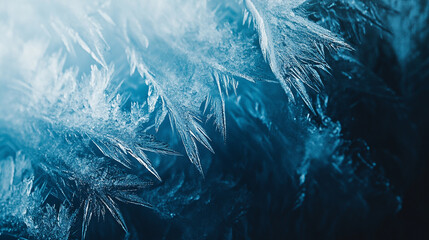 Intricate frost patterns forming on a windowpane during a cold winter morning