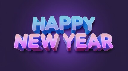 3d Happy new year celebration written background, 3d purple blue pink happy new year template background in 3d visual effect