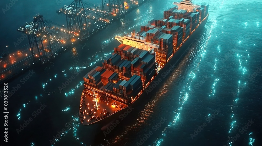 Wall mural Aerial View of Cargo Ship at Busy Port