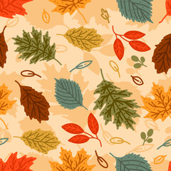 Fototapeta premium Autumn vector seamless pattern with leaves, acorns, berries for printing, design, sale, banner