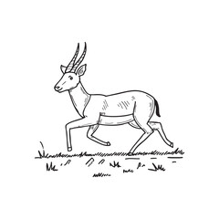 Illustration of an Antelope Running Through a Grassy Field