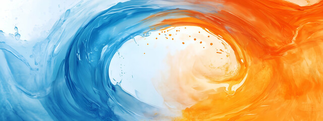 Fototapeta premium Abstract colorful blue orange complementary color art painting illustration texture - watercolor swirl waves liquid splashes