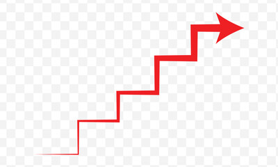 Red up arrow graph showing rising trend, boosting of business result, investment profit growing symbol