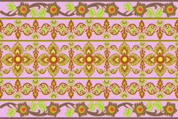 Classic fabric pattern light green, brown seamless geometric shapes pink background illustration border wallpaper. Vector, designseamless pattern