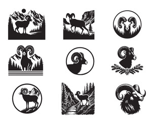 Obraz premium Collection of Bighorn Sheep Silhouette ClipArt Design - Bighorn Sheep Vector illustration