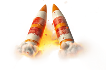 Rockets and fireworks: a spectacular fusion of light and sound in the night sky isolated on transparent background