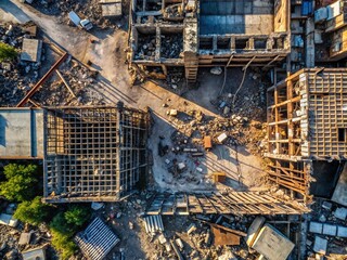 Architectural Photography of Concrete Debris with Reinforcement from Destroyed Structures