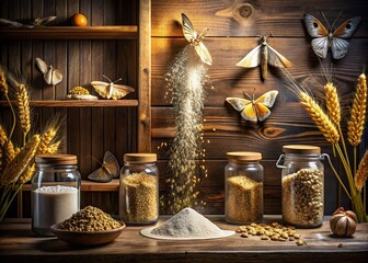 Fototapeta premium Architectural Photography of Flour Moth Habitat: Exploring the Pantry Moth Ephestia kuehniella in Urban Settings