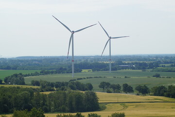 Wind turbines generate green electricity in Schleswig Holstein, Germany