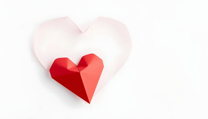 Fototapeta premium Red origami paper heart isolated on transparent background isolated with white highlights, png
