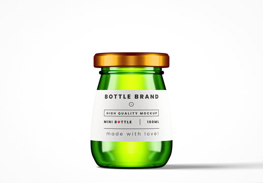 Green Glass Mini Bottle Mockup