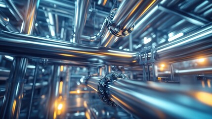 Intricate Metallic Pipe Structure in a Modern Setting