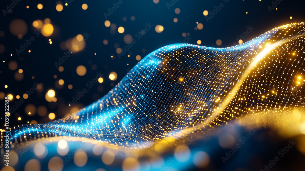 Poster vibrant data streams flow through a digital landscape adorned with glowing particles, creating a mes