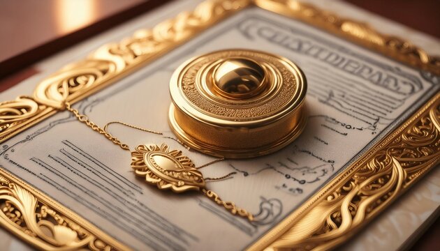 Certificate featuring ornate borders, a gold seal, and elegant typography, symbolizing achievement, recognition, and formal acknowledgment