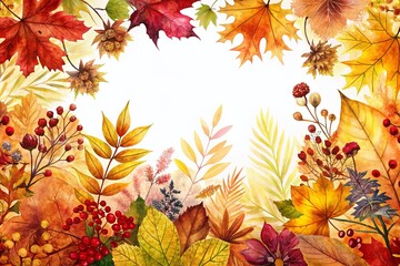 Autumn Maple Leaf Border with Watercolor Texture for Botanical Card Designs