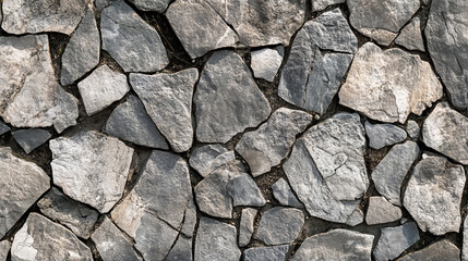 Fototapeta premium Gray stone wall made of irregularly shaped rocks during daylight in a natural setting