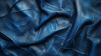 Rich blue leather texture with a soft sheen showcasing intricate folds and creases