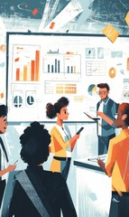 People discussing charts and graphs.