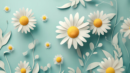 Obraz premium Chamomile flower logo 3d vector papercut