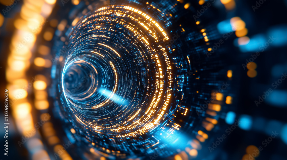 Poster vibrant data streams pulse through a digital tunnel, creating a mesmerizing display of light and mov