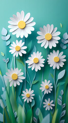 Fototapeta premium Chamomile flower logo 3d vector papercut