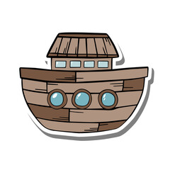 Cute Cartoon Noah's Ark on white silhouette and gray shadow. Digital or printable sticker. Vector illustration for decorate card or any design.