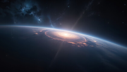 Fototapeta premium A planet with a large, glowing, yellow spot in the center