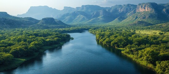 Serene River Winding Through Lush Valley