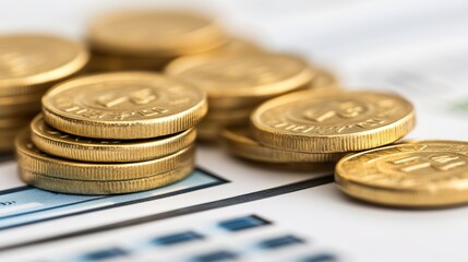 Gold Coins on Financial Chart   Close up Macro Shot of Currency