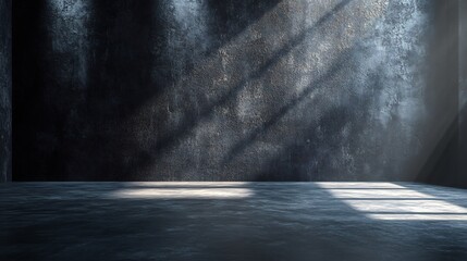 Minimalist metal shadow gradient studio abstract background showcasing a classic black wall and floor enhanced by dramatic light rays and laser sparkles ideal for modern cars and tech displays